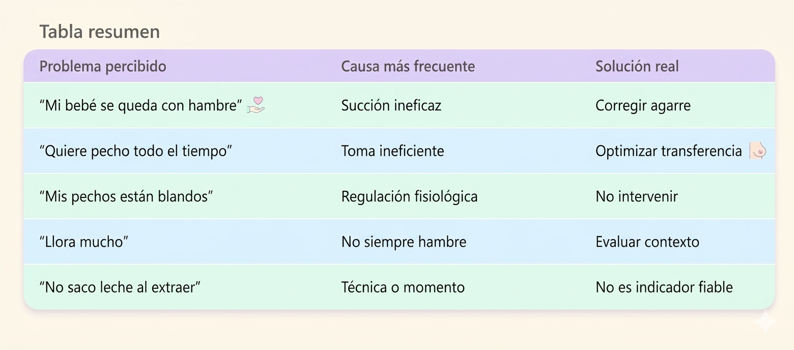 Descubre por qué la sensación de "pechos blandos" o el llanto del bebé no siempre indican falta de leche. Análisis técnico sobre la transferencia de leche y la regulación autocrina.